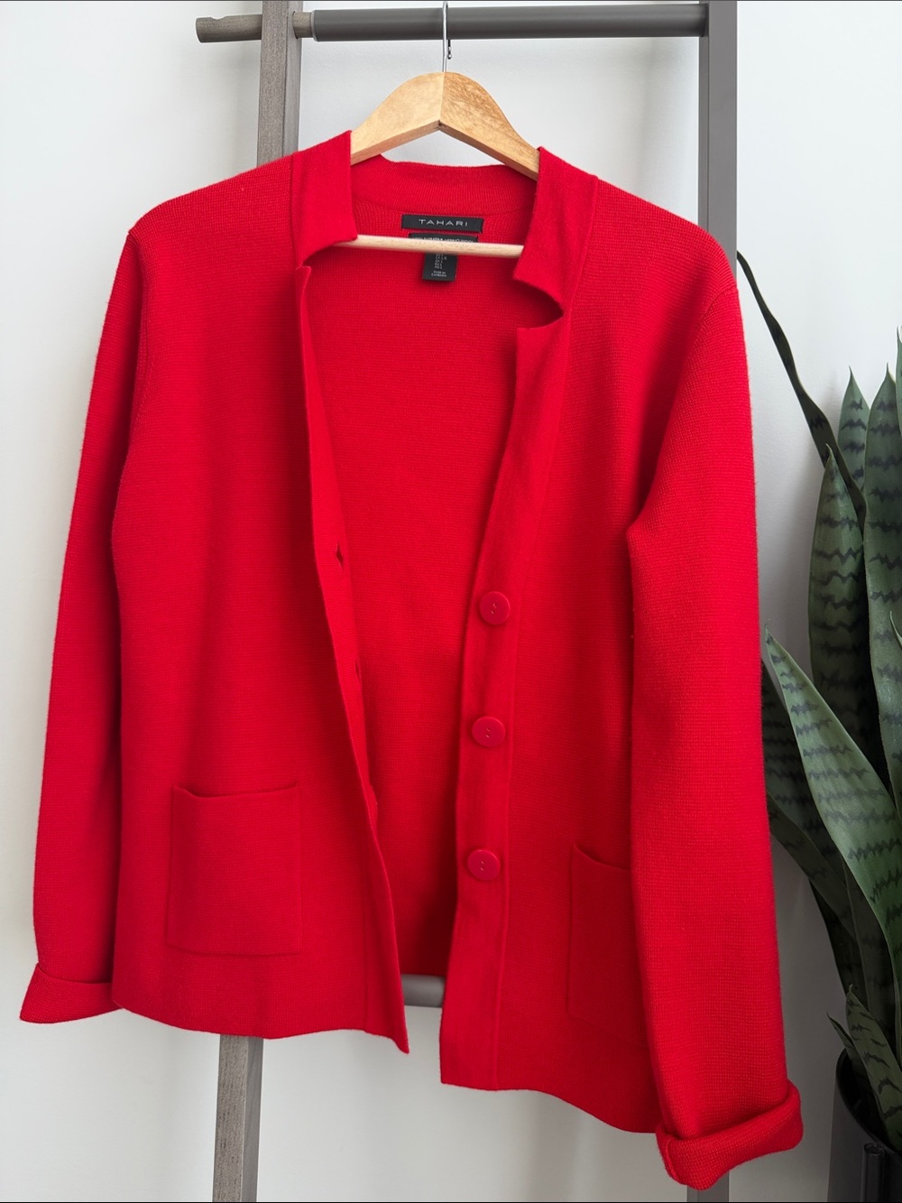 Tahari Red Button-Front Knit Blazer